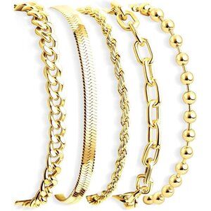 Gold Bracelets for Women Non-Tarnish Dainty Chunky Stackable Cuff Bangle Jewelry